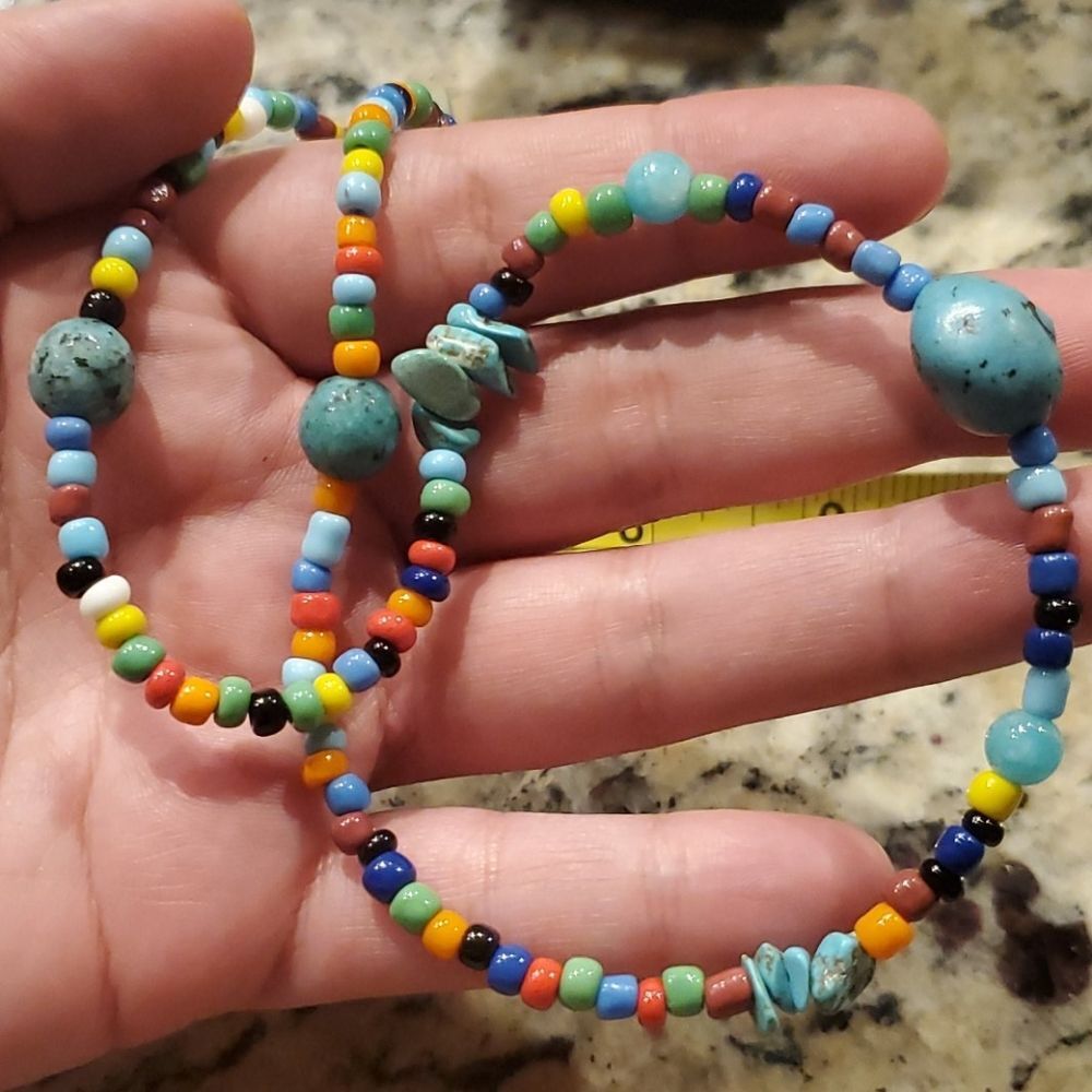 Multi colored handmade necklace with Turquoise beads - Picture 5 of 6